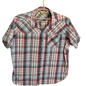 Columbia Plaid Short Sleeve Button Down Shirt Red Blue Regular Fit Sz XXL